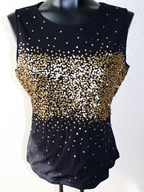 INC International Concepts Large Black Sleeveless Tank with Gold Sequin OmbreTop